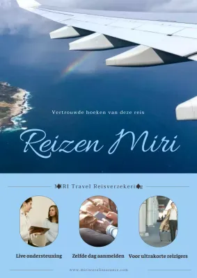 Eenvoudige advertentie voor reisverzekering in lichtblauw en blauw