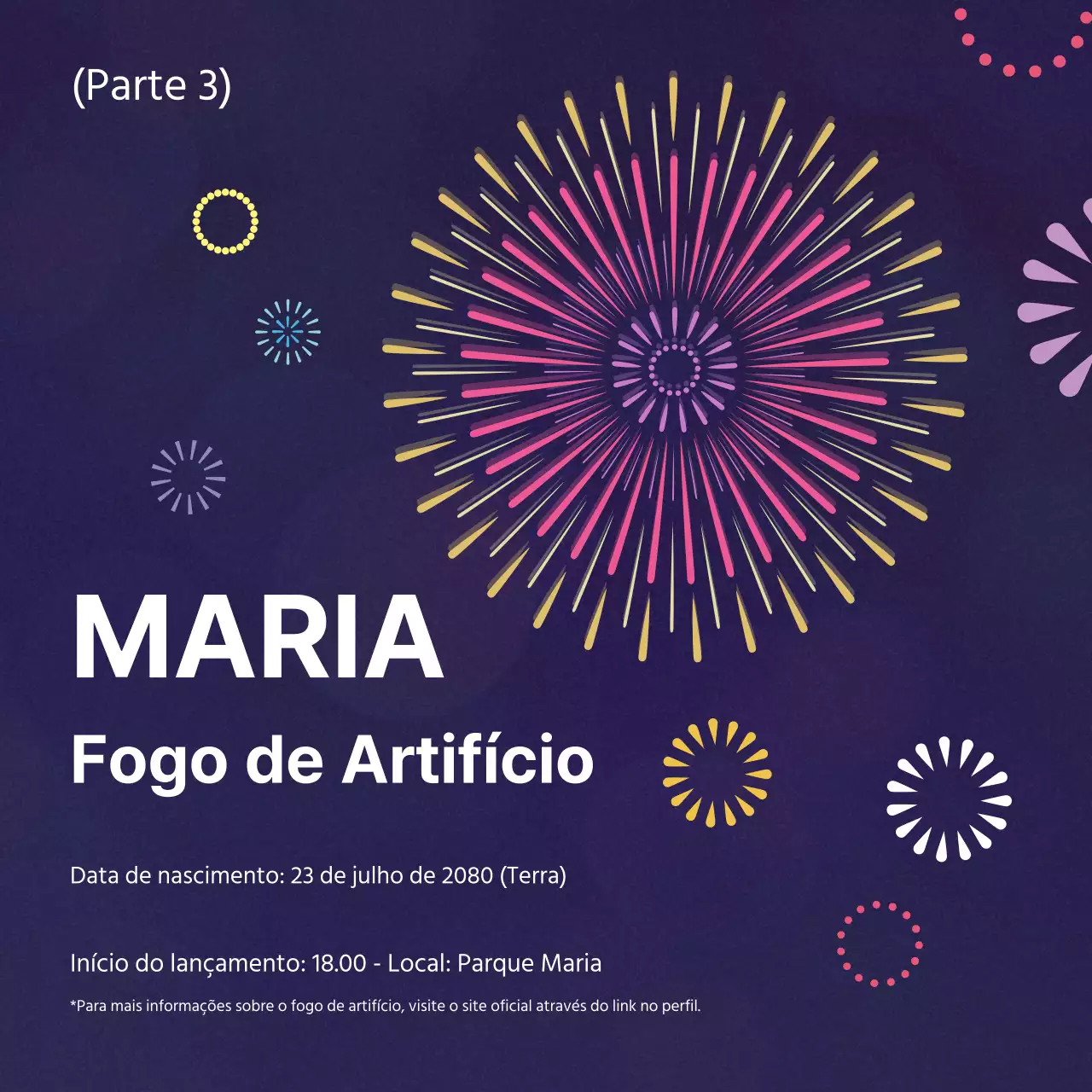 Pops roxos e brancos a publicitar eventos de verão com fogo de artifício.