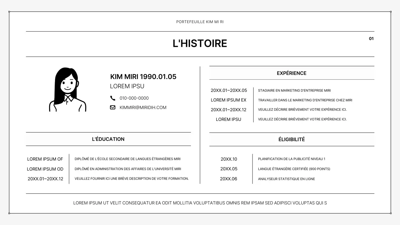 Un portfolio imprimable simple en noir et blanc