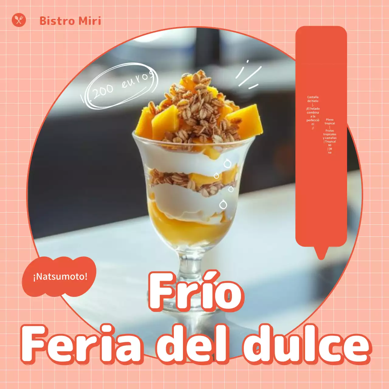 Anuncios de postres de verano kitsch en rosa y rojo.