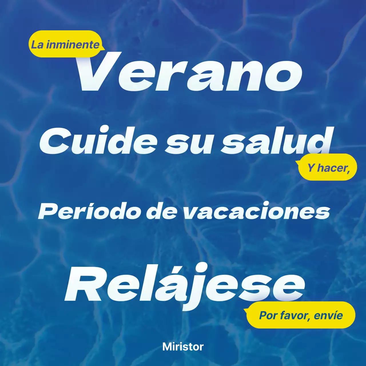 Postal de felicitación veraniega con reflejos amarillos sobre azul