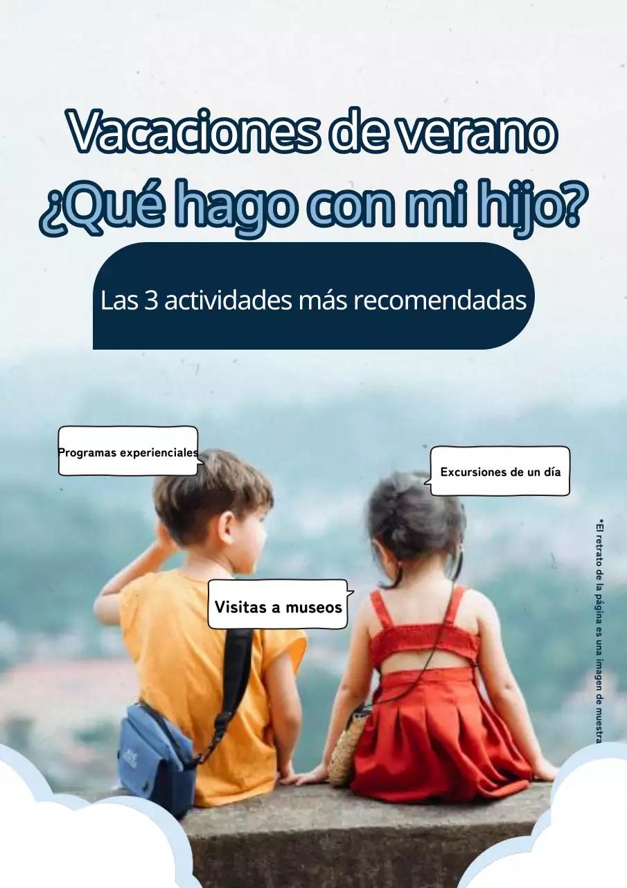 Actividades estivales sencillas en azul claro y blanco