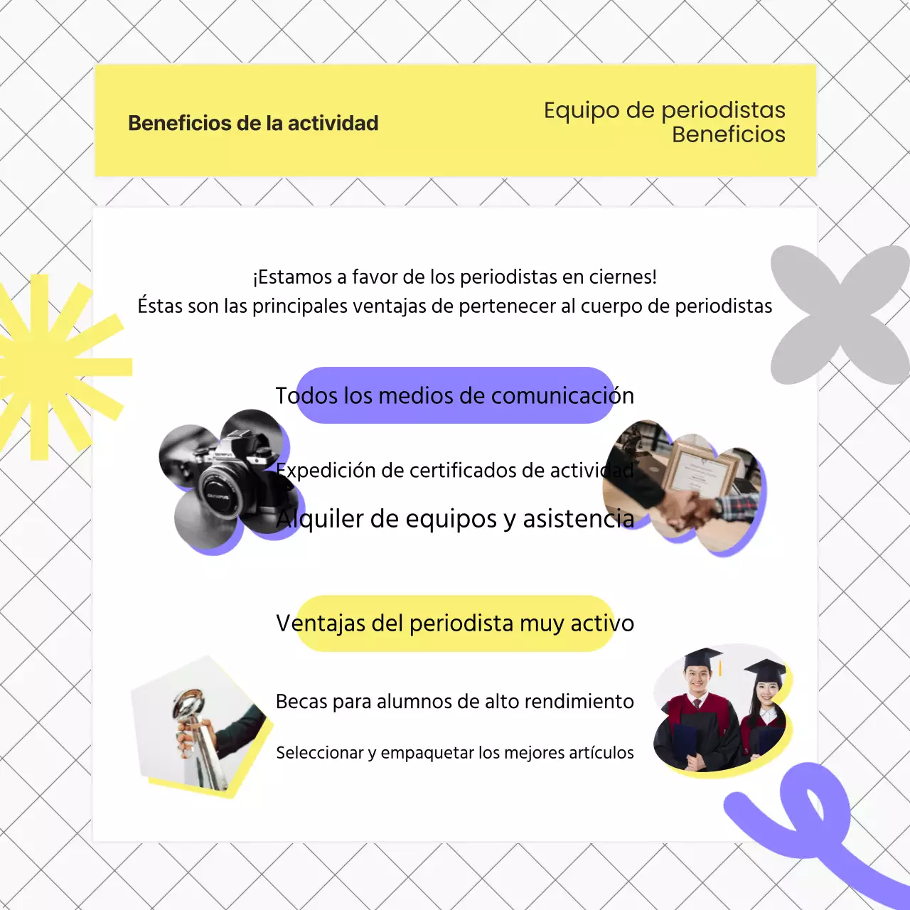 Guía kitsch de contratación universitaria en morado y amarillo