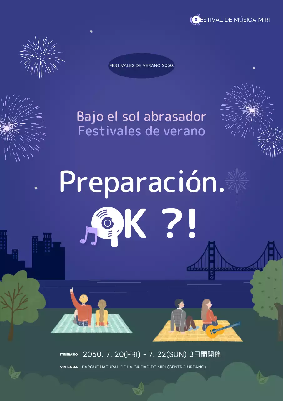 Promocione un fantástico festival de verano en azul y morado