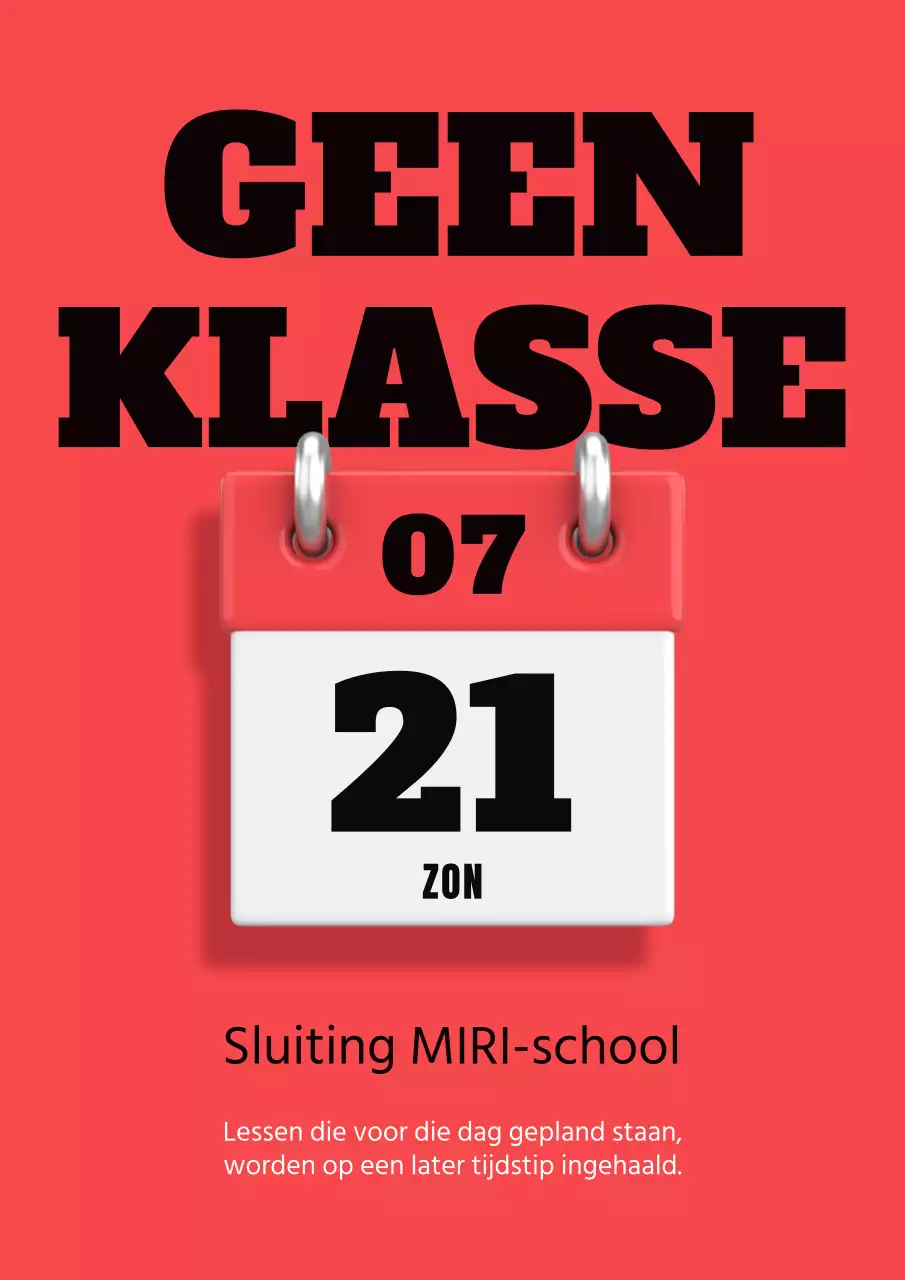 Een eenvoudig bericht over de sluiting van de school in rood en zwart
