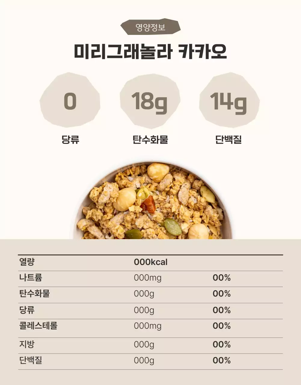 갈색과 베이지의 기본적인 그래놀라 상세페이지 홍보