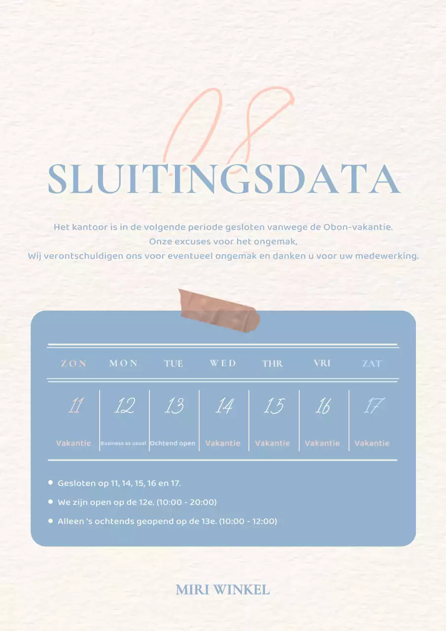 Een rustig en eenvoudig concept vakantiebrief in blauw