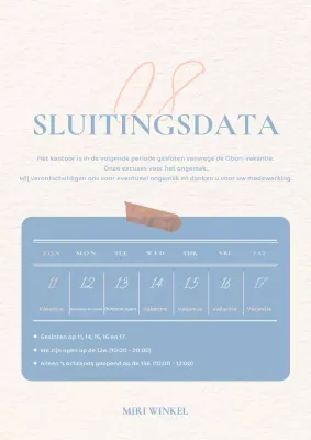 Een rustig en eenvoudig concept vakantiebrief in blauw