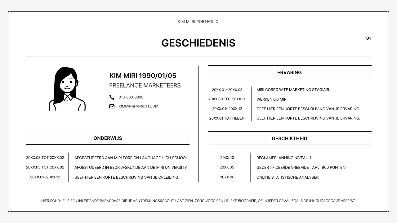 Een eenvoudige printbare portfolio in zwart-wit