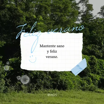 Anuncio kitsch de felicitación veraniega en blanco y verde