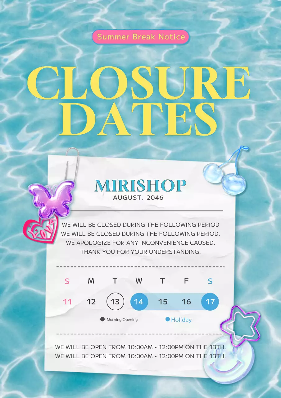 Poster thông báo đóng cửa Blue Trendy