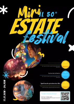 Promuovere i festival estivi con un concetto libero e colorato con forme e foto nere