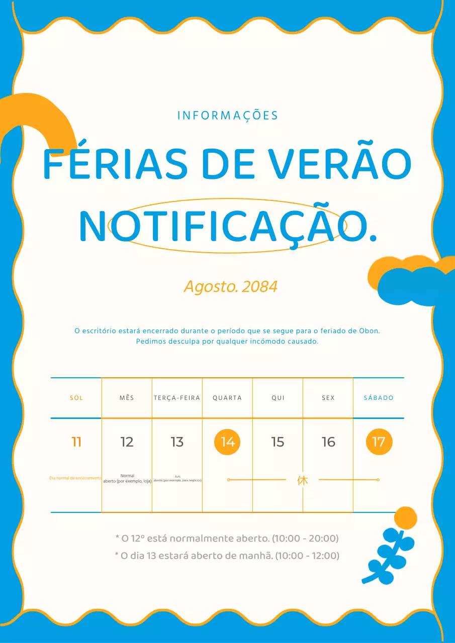 Anúncio de férias com um conceito simples e giro em azul e laranja
