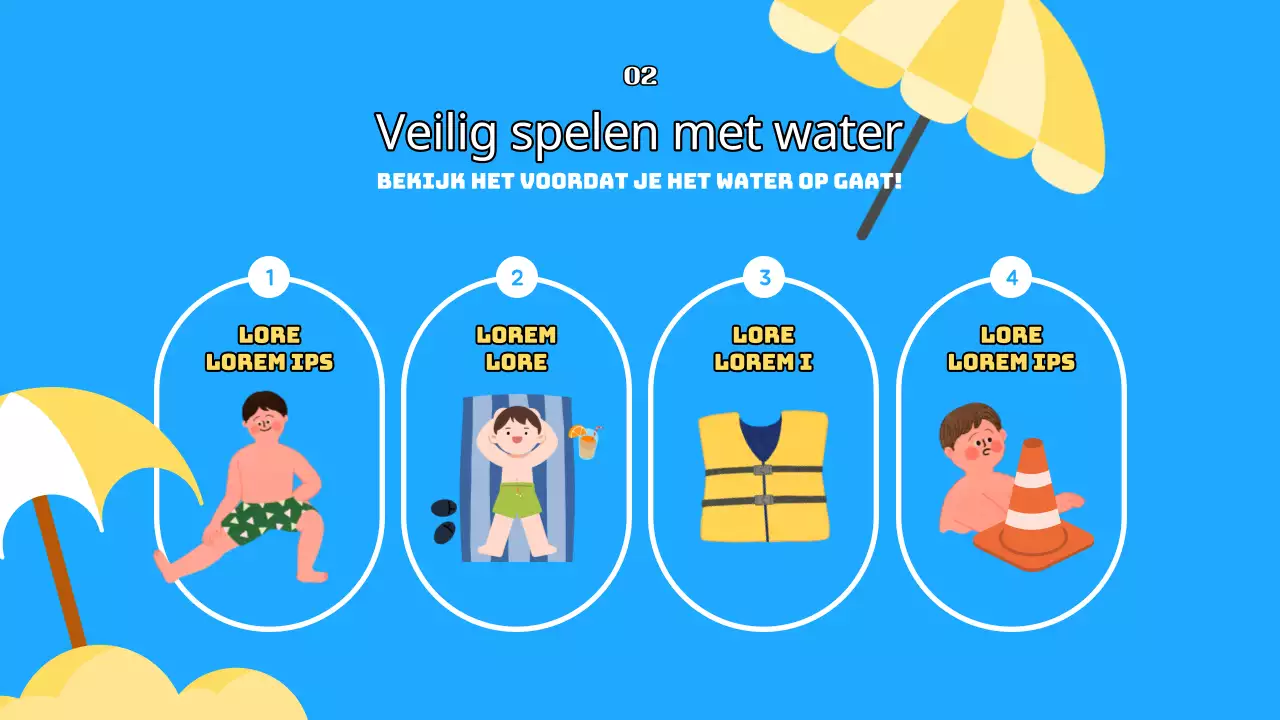 Blauwe en gele leermiddelen in zomerschoolstijl