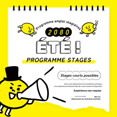 Des touches de jaune et de blanc dans les relations publiques pour le recrutement de stagiaires à court terme.