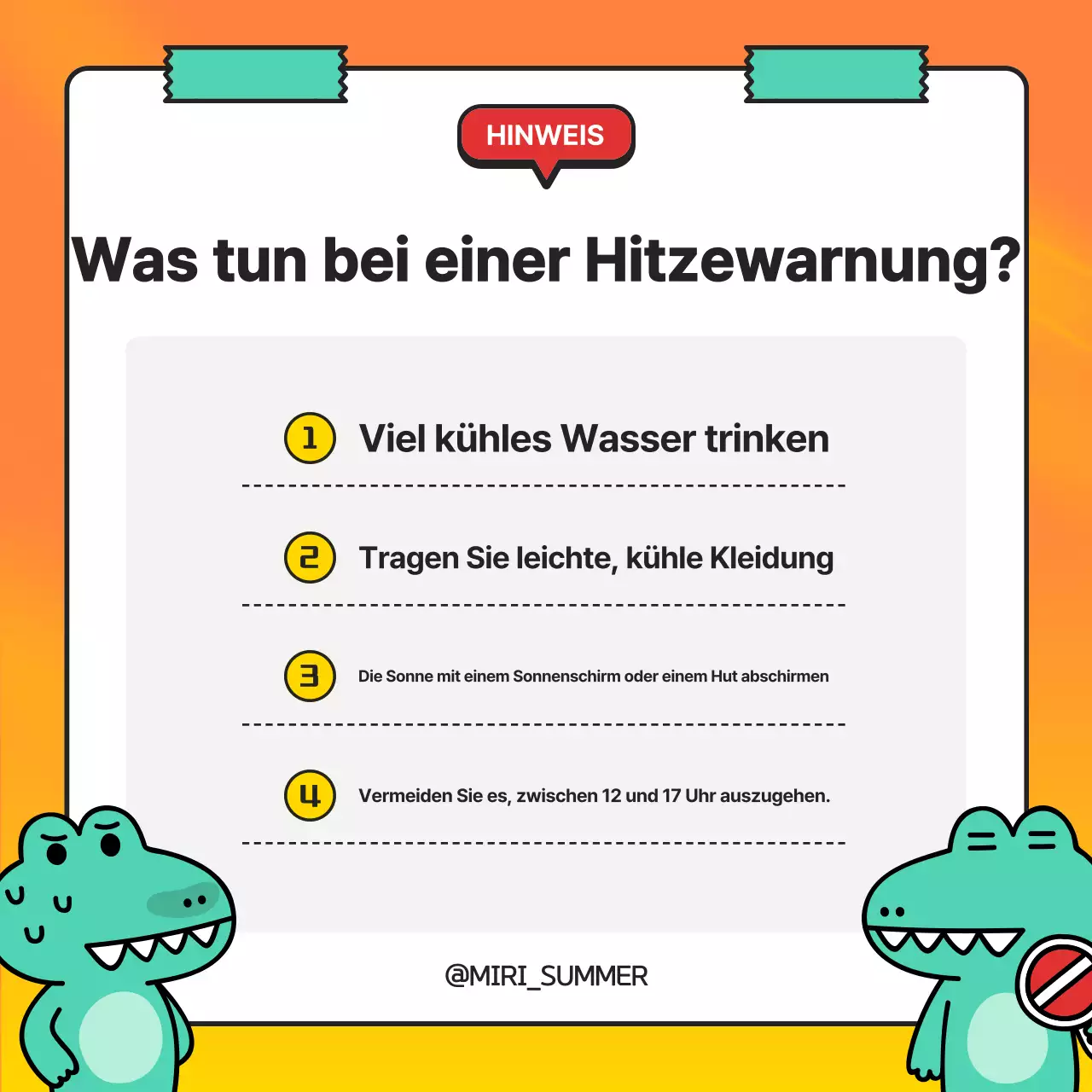 Ein kitschiger gelb-weißer Hitzewellenalarm