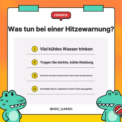 Ein kitschiger gelb-weißer Hitzewellenalarm