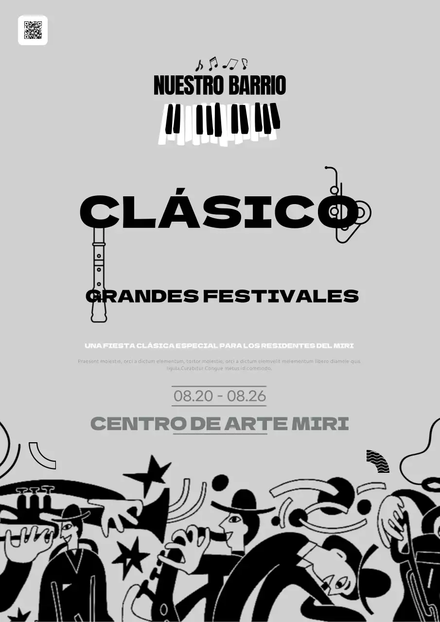 Promover un festival clásico local en gris y negro