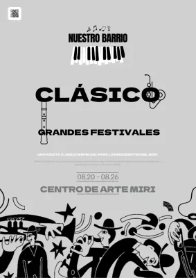 Promover un festival clásico local en gris y negro