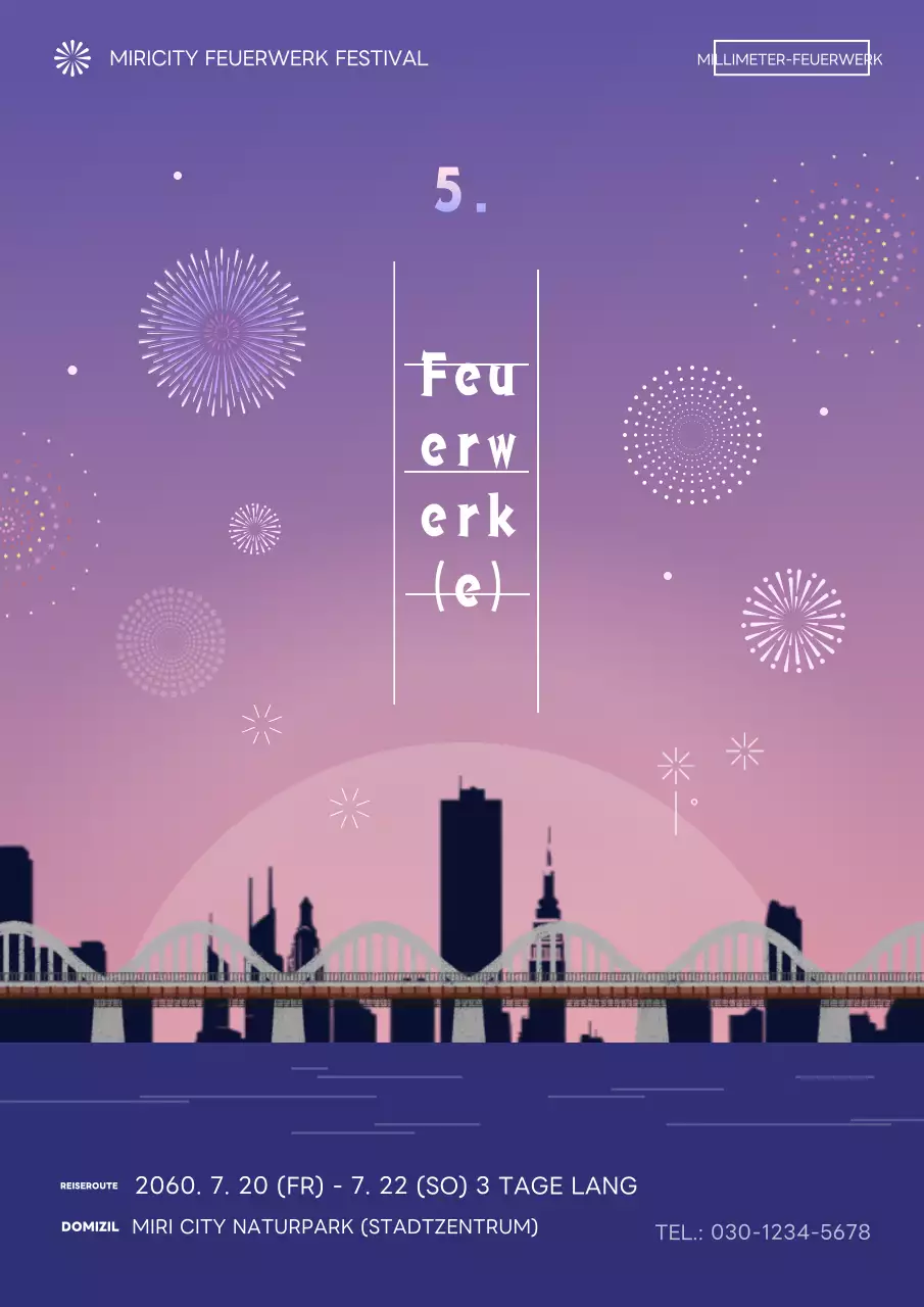 Werbung für ein fantastisches blau-violettes Feuerwerk.