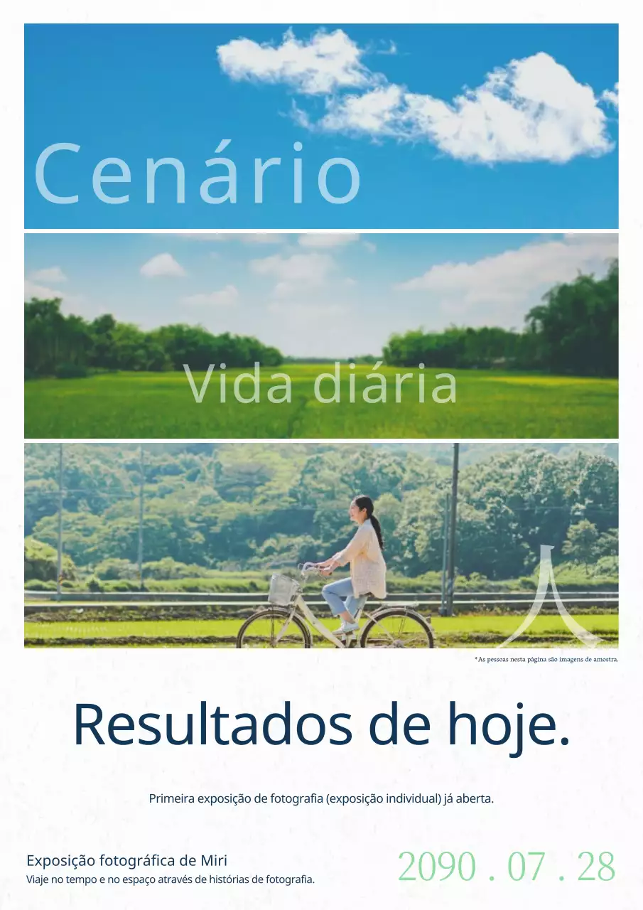 Exposição fotográfica simples em branco e azul PR.