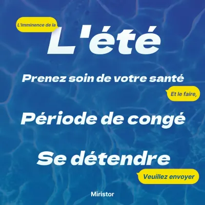 Message de vœux d'été avec des reflets jaunes sur fond bleu