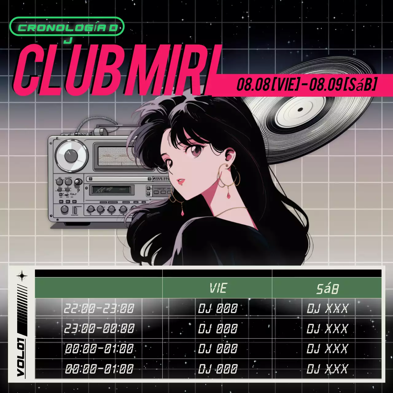 DJ sets de inspiración cyberpunk en negro y morado