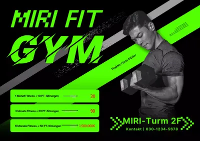 Horizontales Plakat für Fitnesstrainer mit Neonfarben und einem Gefühl von Geschwindigkeit