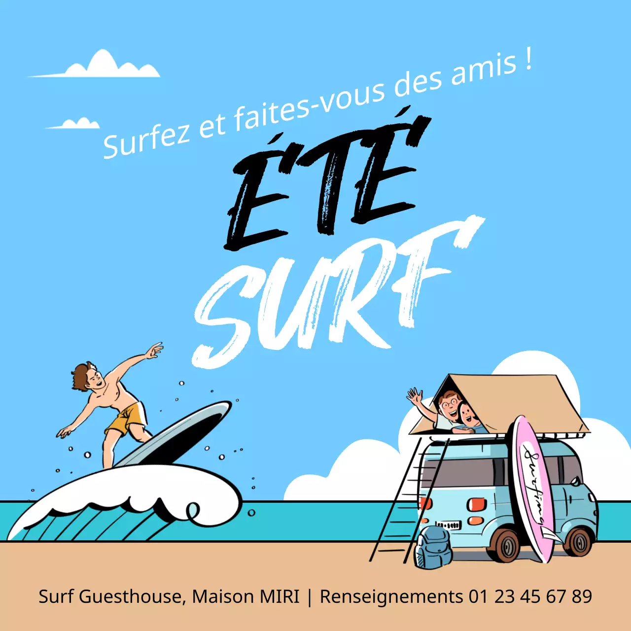 Guide des sports d'été kitsch en blanc et bleu ciel