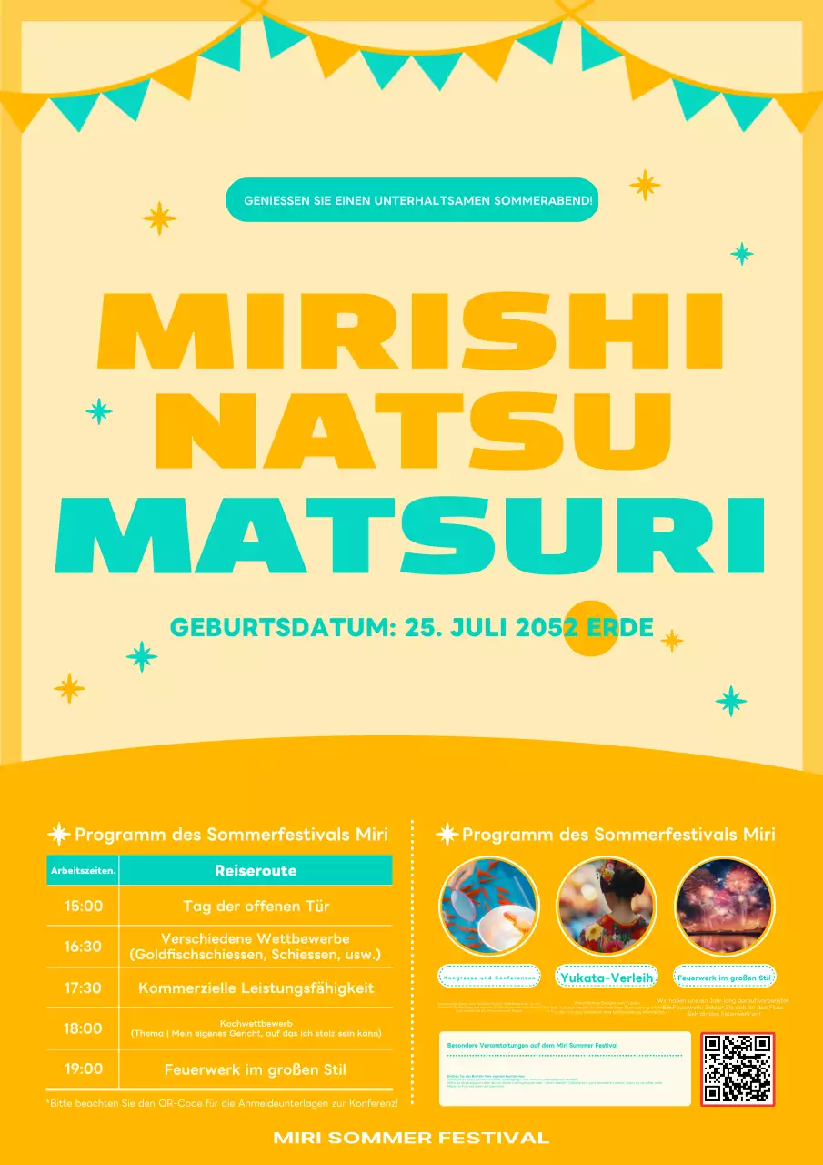 Werben Sie für Sommerfeste mit einem niedlichen und kuscheligen Konzept in Gelb und Mint