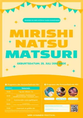 Werben Sie für Sommerfeste mit einem niedlichen und kuscheligen Konzept in Gelb und Mint