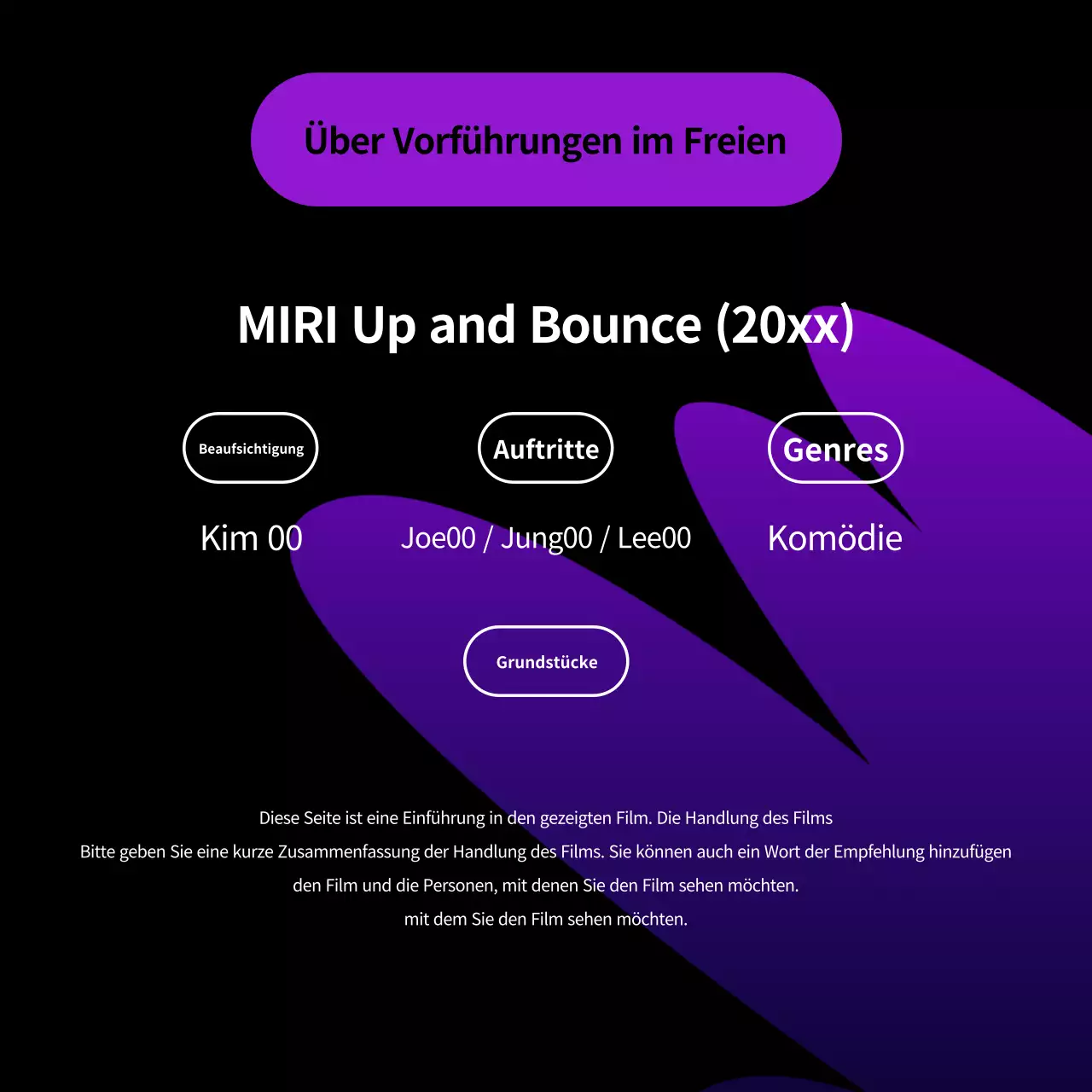 Ankündigung einer kitschigen Freiluftvorführung von Purple and Black