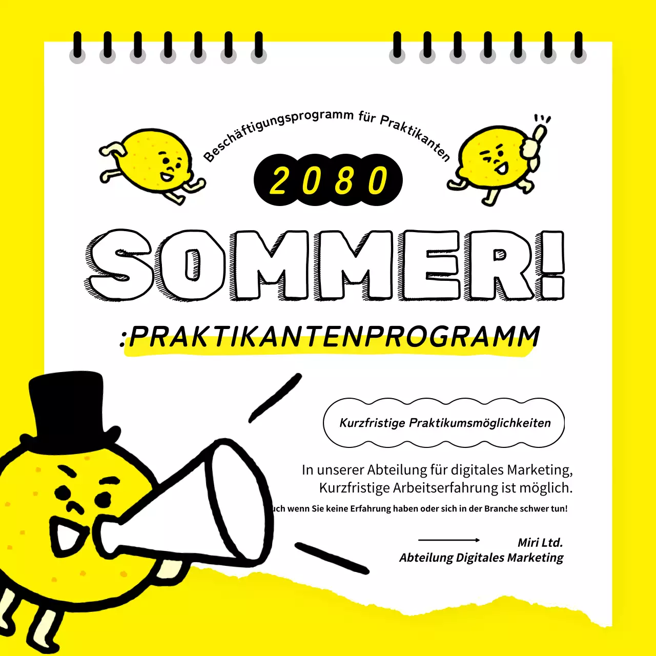 Gelbe und weiße Pops der Sommer-Praktikantenwerbung PR