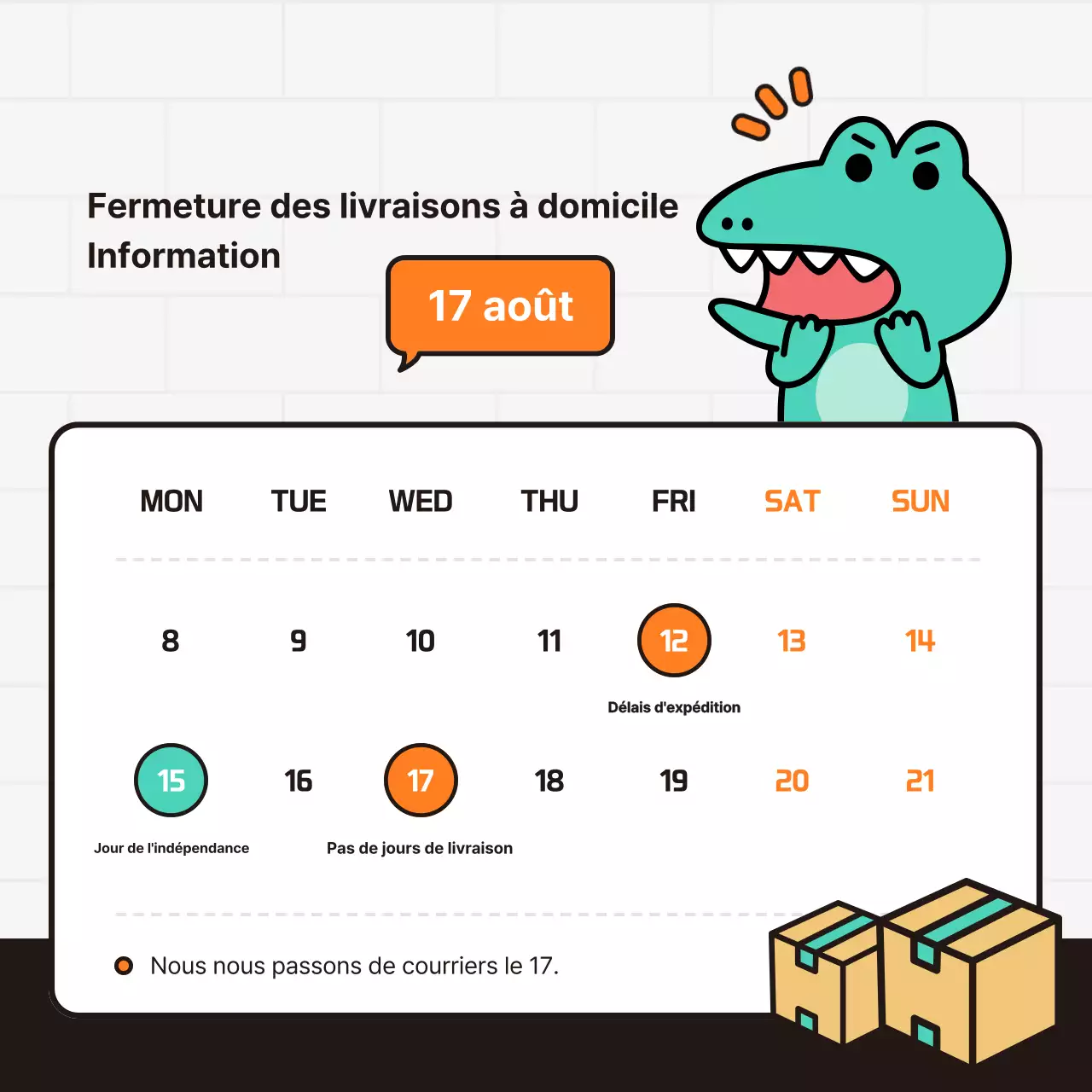 Annonces de fermeture de courriers orange et blanc kitsch