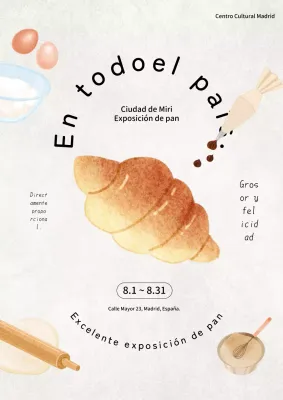 Publicidad exposición pan vintage beige y marfil.