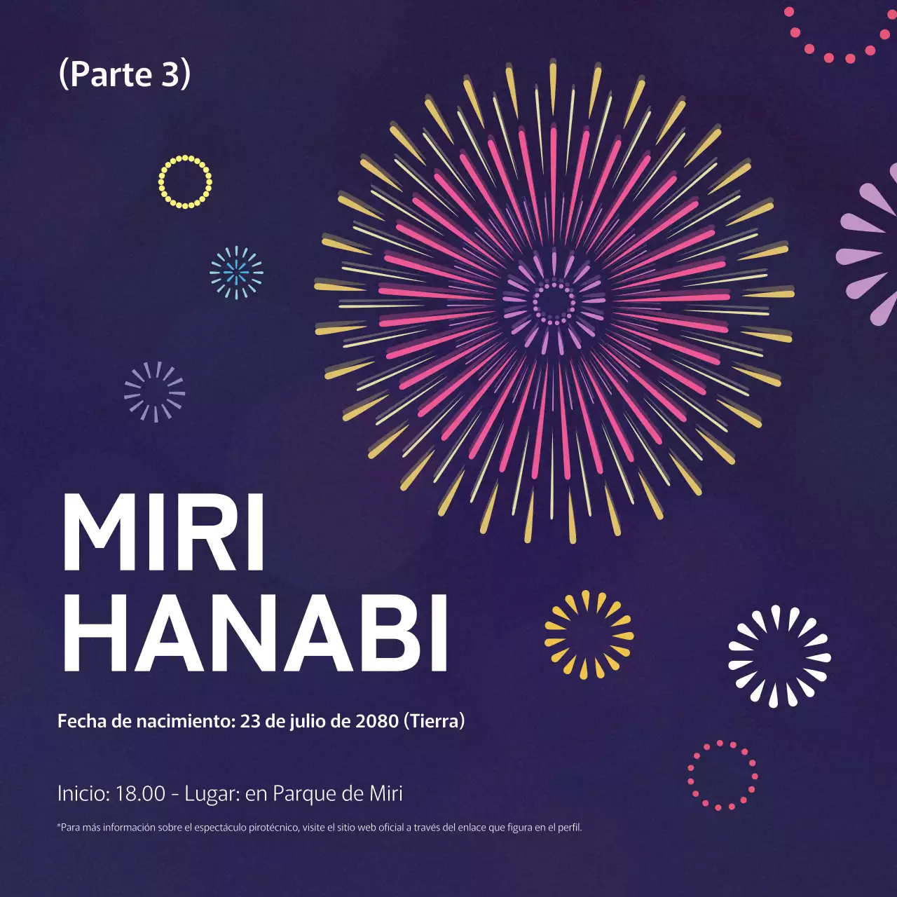 Estallidos en blanco y morado para anunciar los fuegos artificiales del verano.