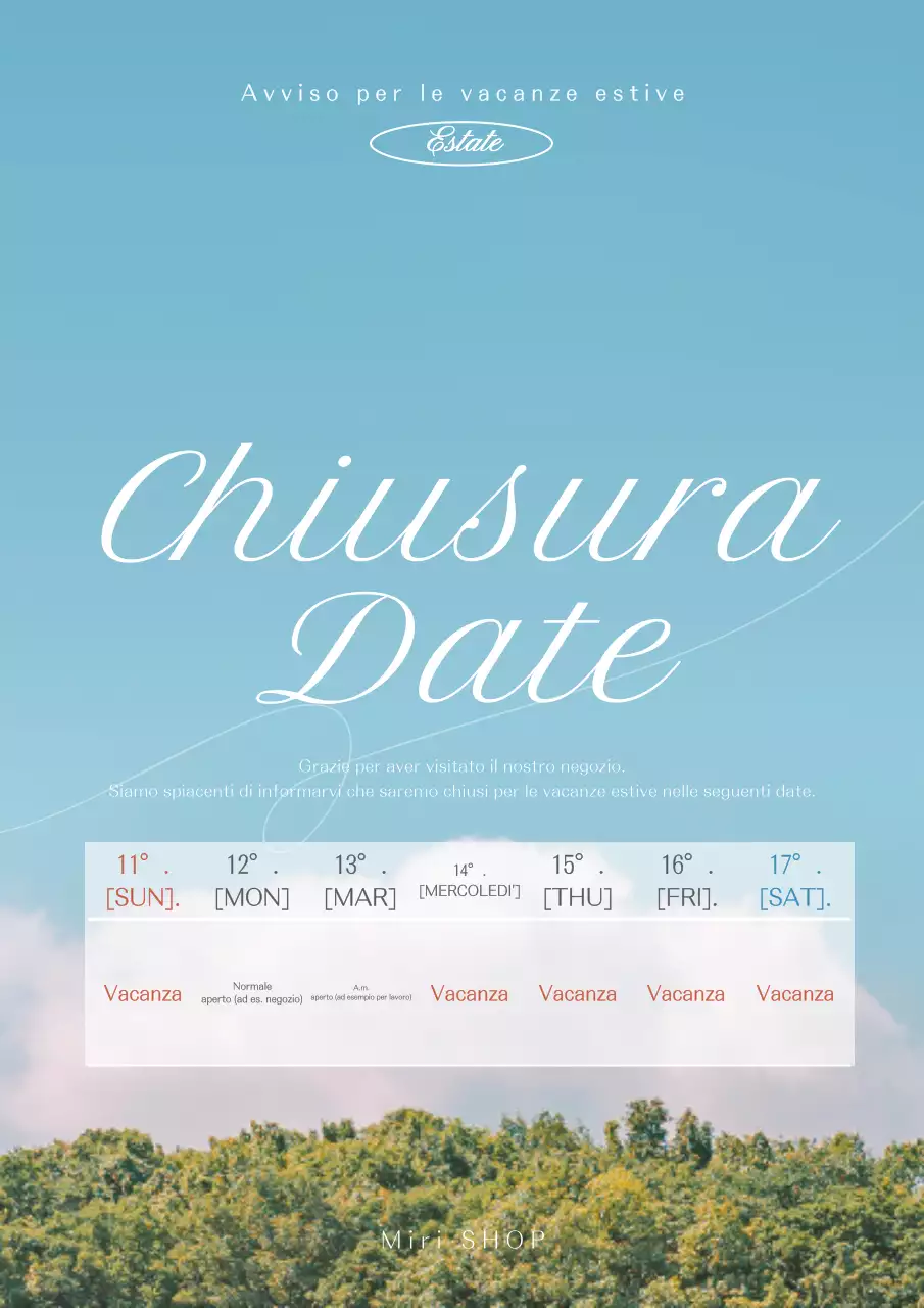 Lettera di vacanza emotiva e semplice in blu