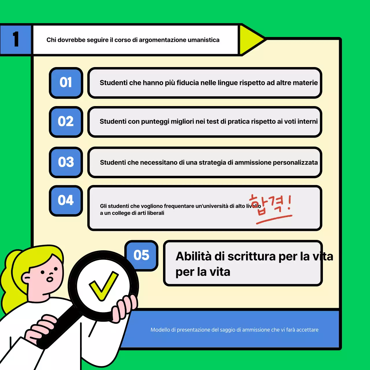 Promuovere la scuola di saggi di ammissione verde e gialla