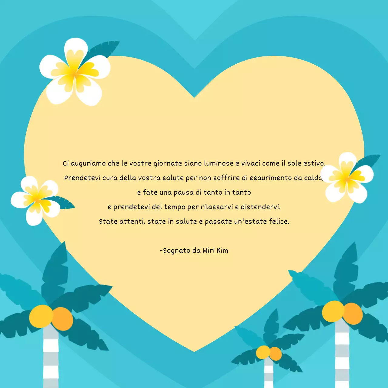 Un bel biglietto d'auguri estivo in azzurro e bianco