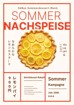 Werbung für ein neues Menü mit einfachen roten und braunen Sommerdesserts.