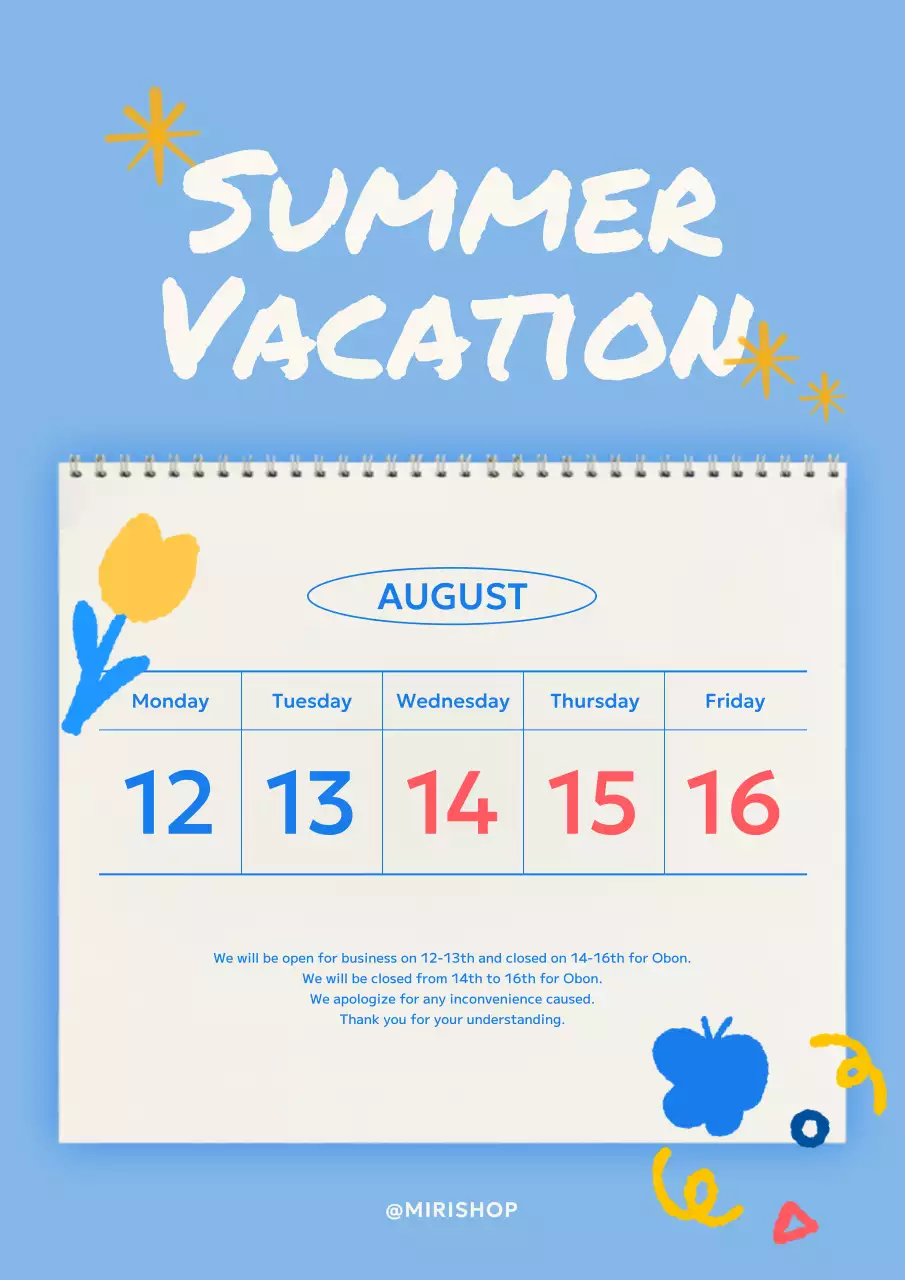 Thông báo kỳ nghỉ với ý tưởng vẽ dễ thương màu xanh và vàng