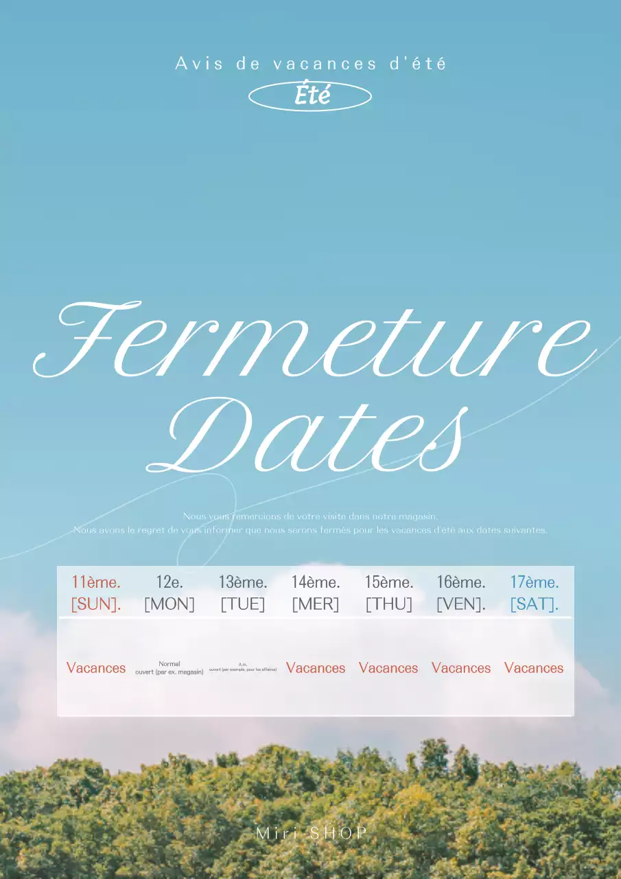 Lettre de vacances émotionnelle et simple en bleu