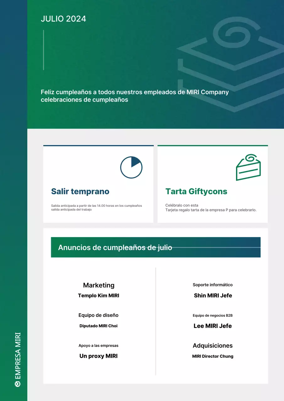 Moderno anuncio de cumpleaños para empleados en verde y blanco