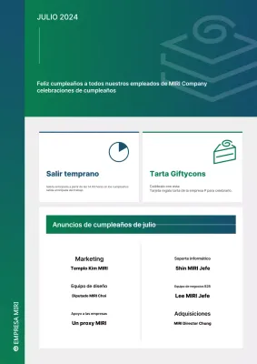 Moderno anuncio de cumpleaños para empleados en verde y blanco
