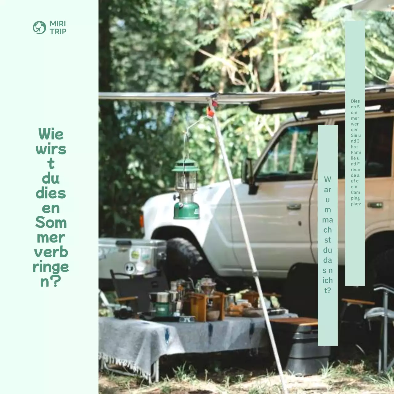 Einfache PR-Anzeigen für Reiseprodukte in grün und khaki.