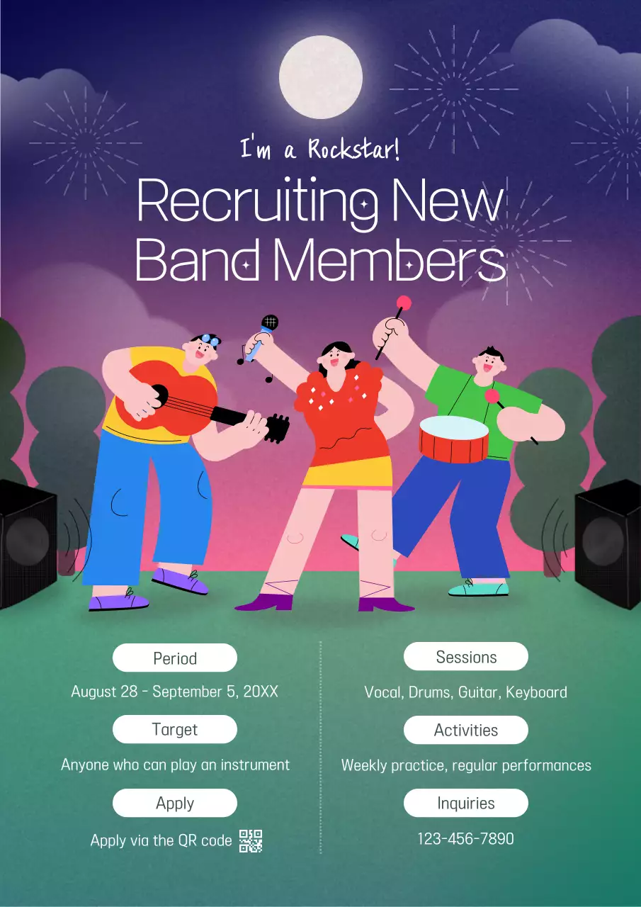 Purple Animation Band Recruitment Poster