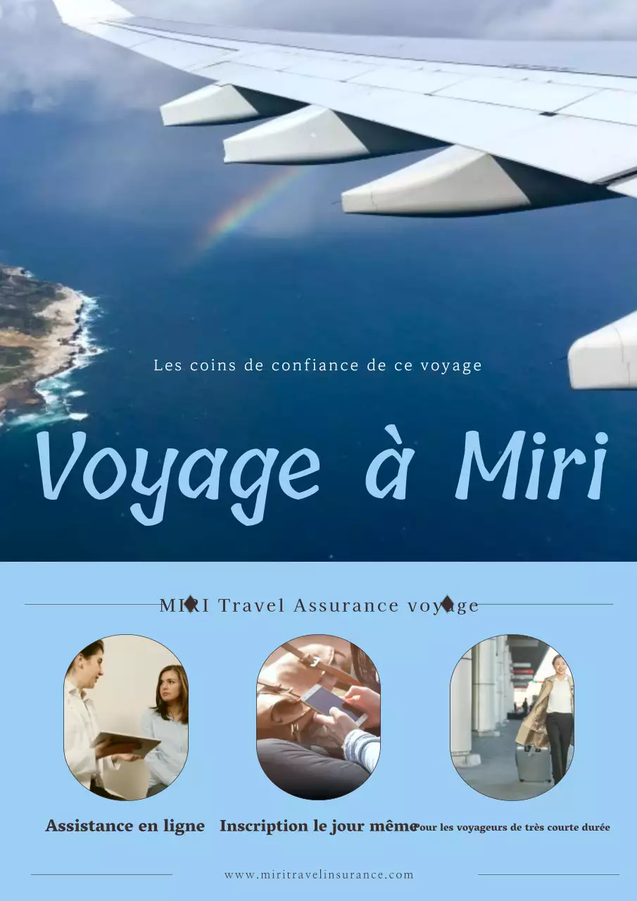 Publicité simple sur l'assurance voyage en bleu clair et bleu