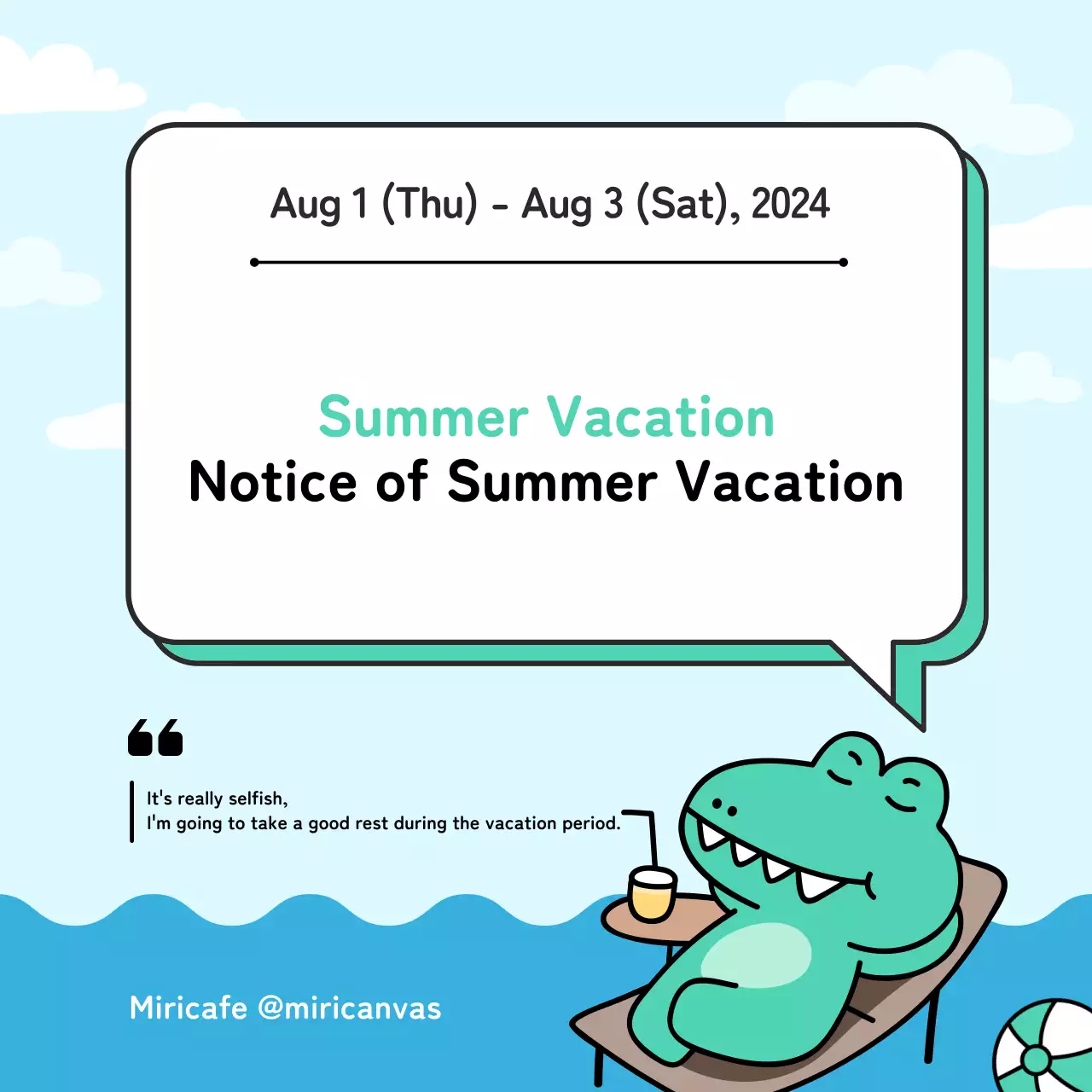 Bài đăng trên mạng xã hội thông báo về kỳ nghỉ của Mint Cartoon