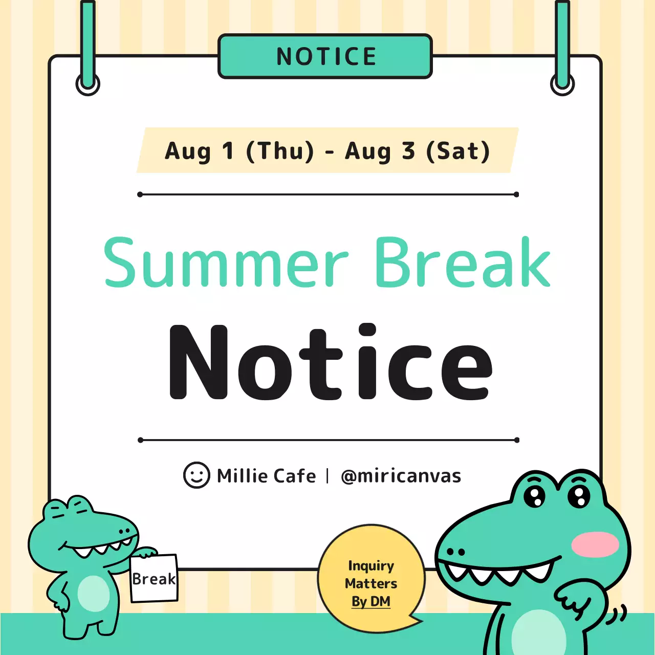 Thông báo nghỉ hè màu vàng và xanh dễ thương