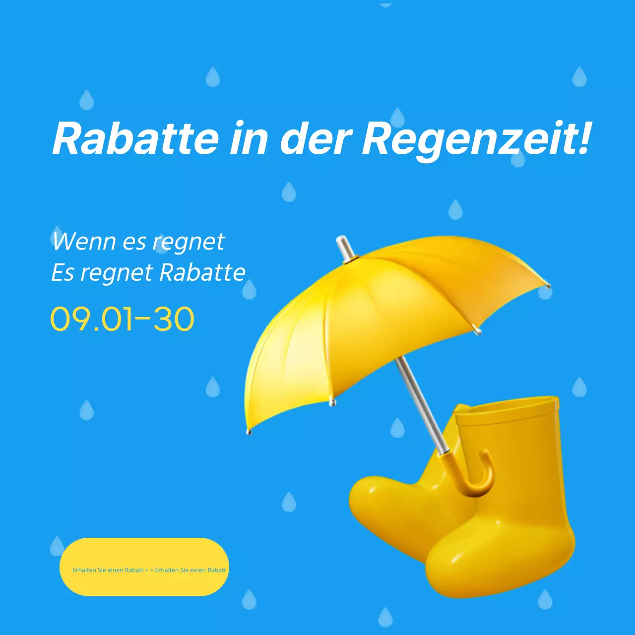 Einfache Verkaufsanzeige für die Regenzeit in Hellblau und Gelb